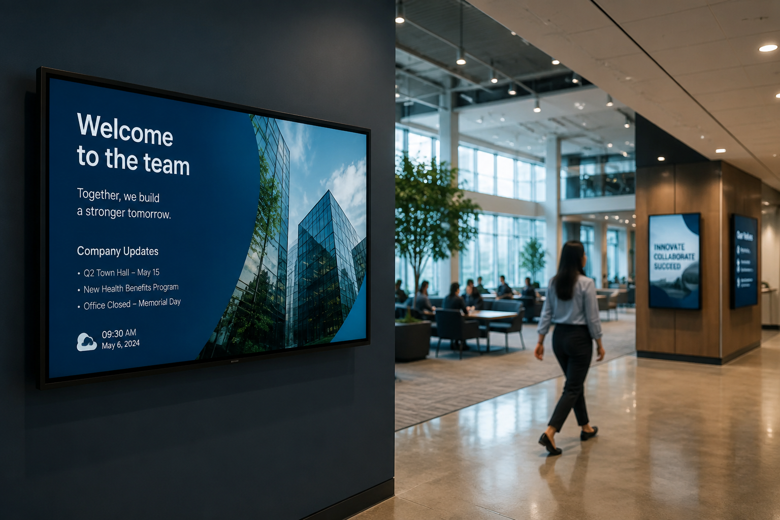 Corporate employee communications on digital signage